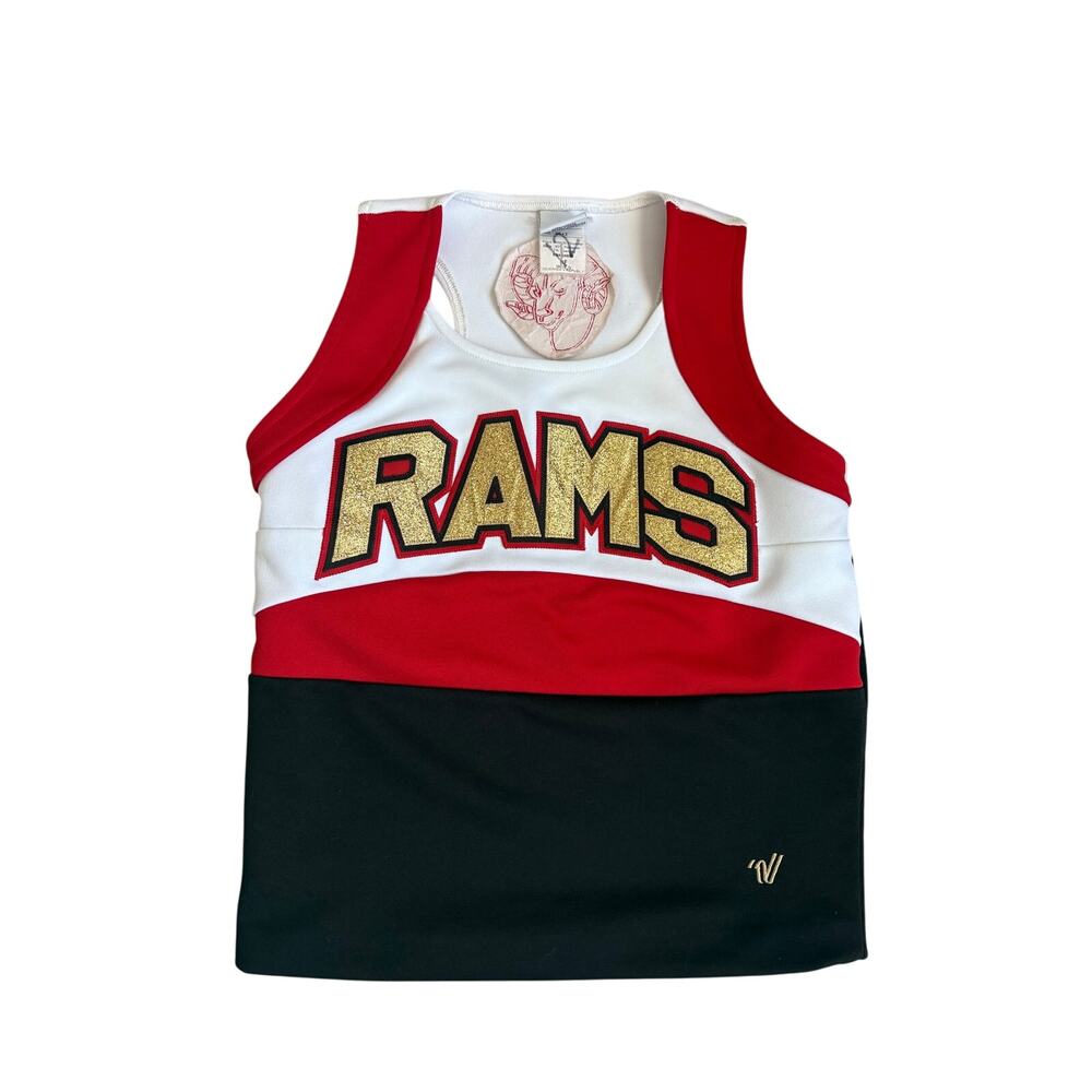 Y2K VTG Style Cheerleader Tank Top Logo Rams Embroidered Color Blocked 36/6